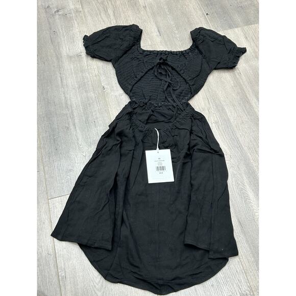 NWT Rachel Parcell Womens Black Wash Crepe Open Back Smocked Mini Dress Size XS - Picture 3 of 11